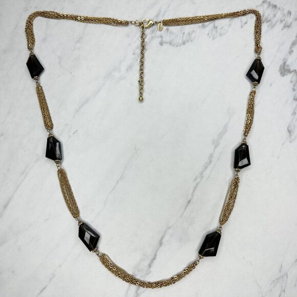 Chico's Multi Strand Beaded Station Gold Tone Necklace - Picture 1 of 10